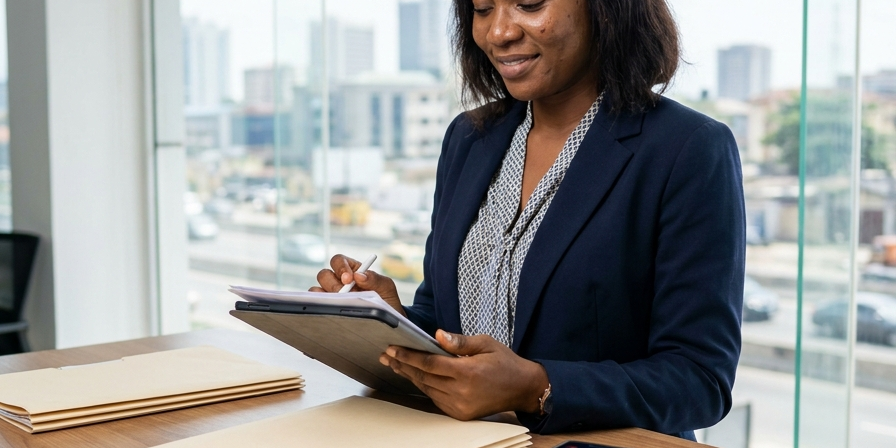 Realtor in Lagos managing a separate client account for property transactions